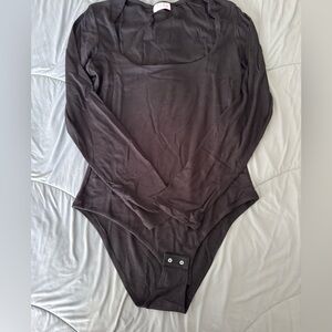 Pink Lily Long Sleeve Black Body Suit, Large